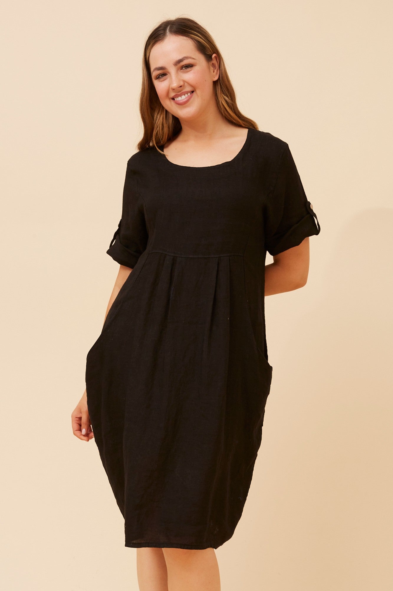 PISA LINEN SHORT DRESS (Black)