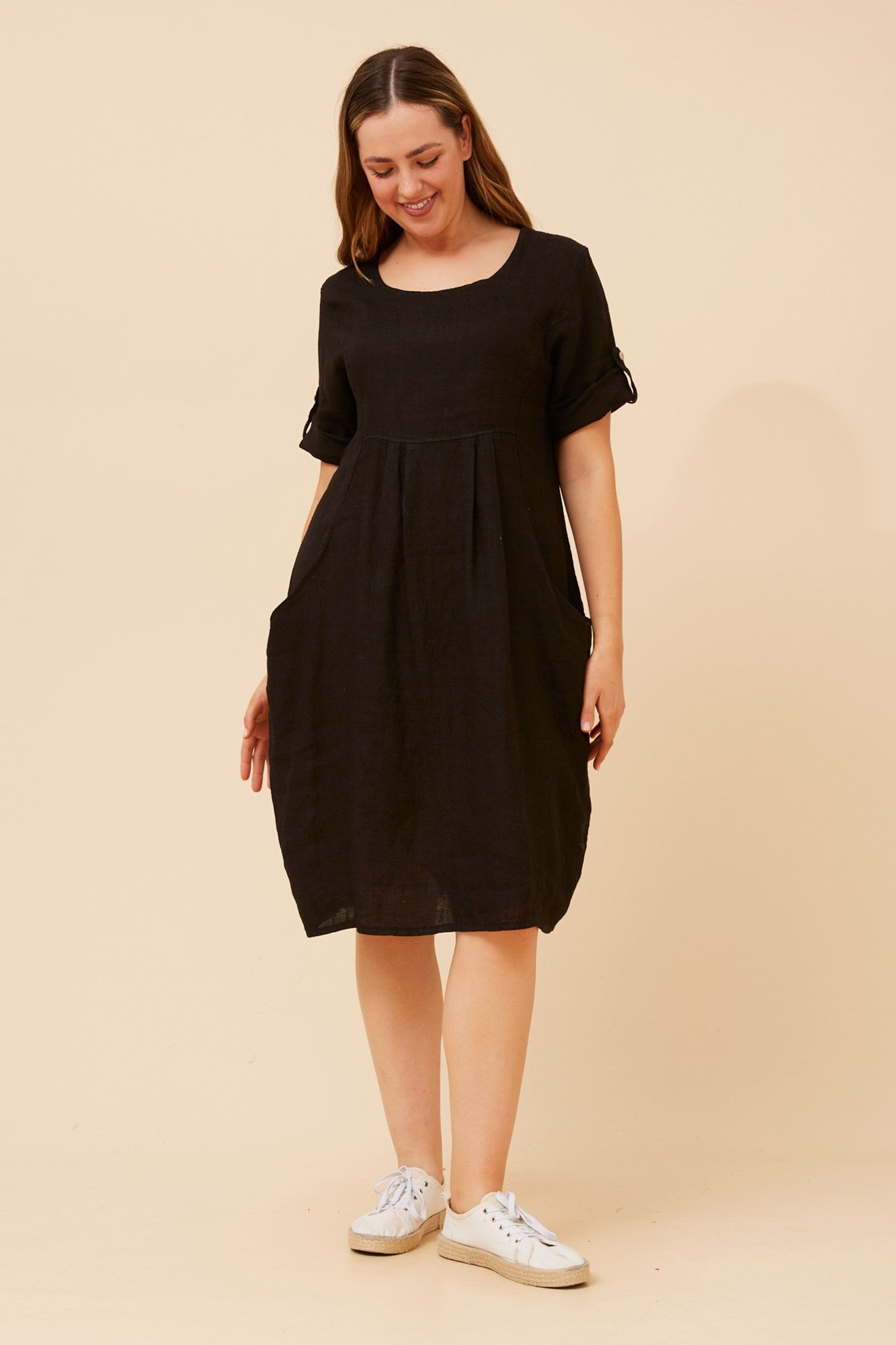 PISA LINEN SHORT DRESS (Black)