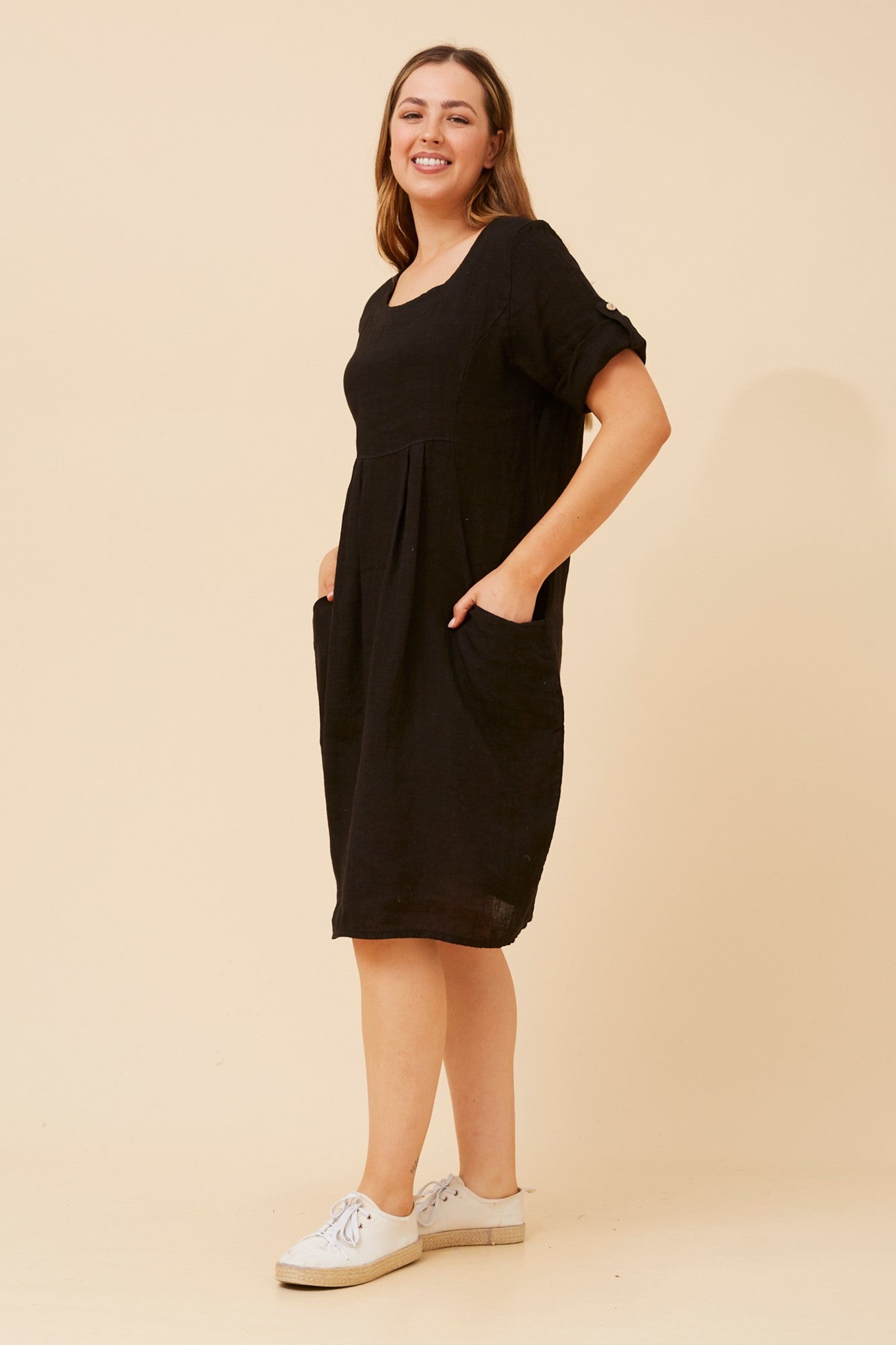 PISA LINEN SHORT DRESS (Black)