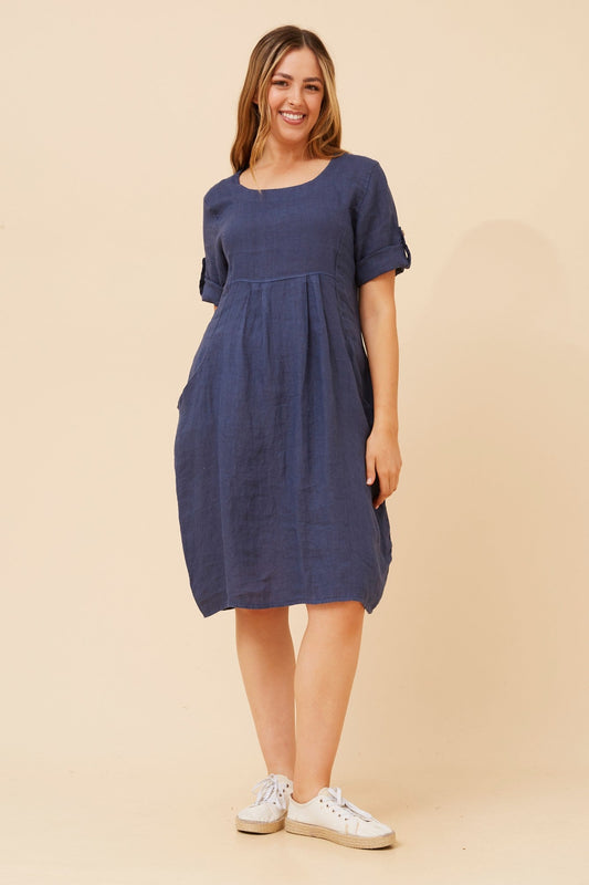 BOTTEGA MODA PISA LINEN SHORT DRESS (Navy)
