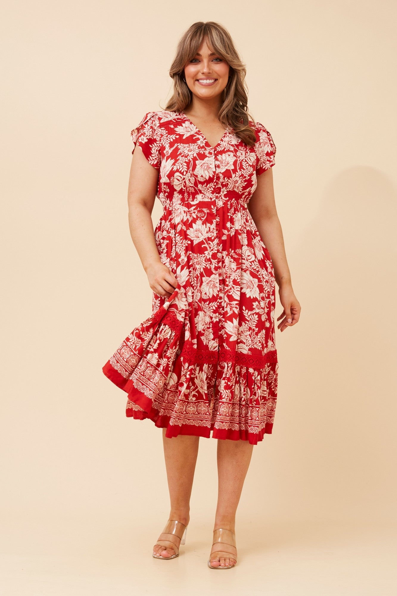 MOROCCO FLORAL MIDI DRESS (Red)