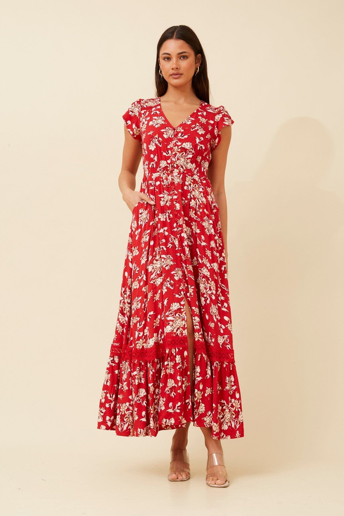 MOROCCO FLORAL MAXI DRESS (Red)