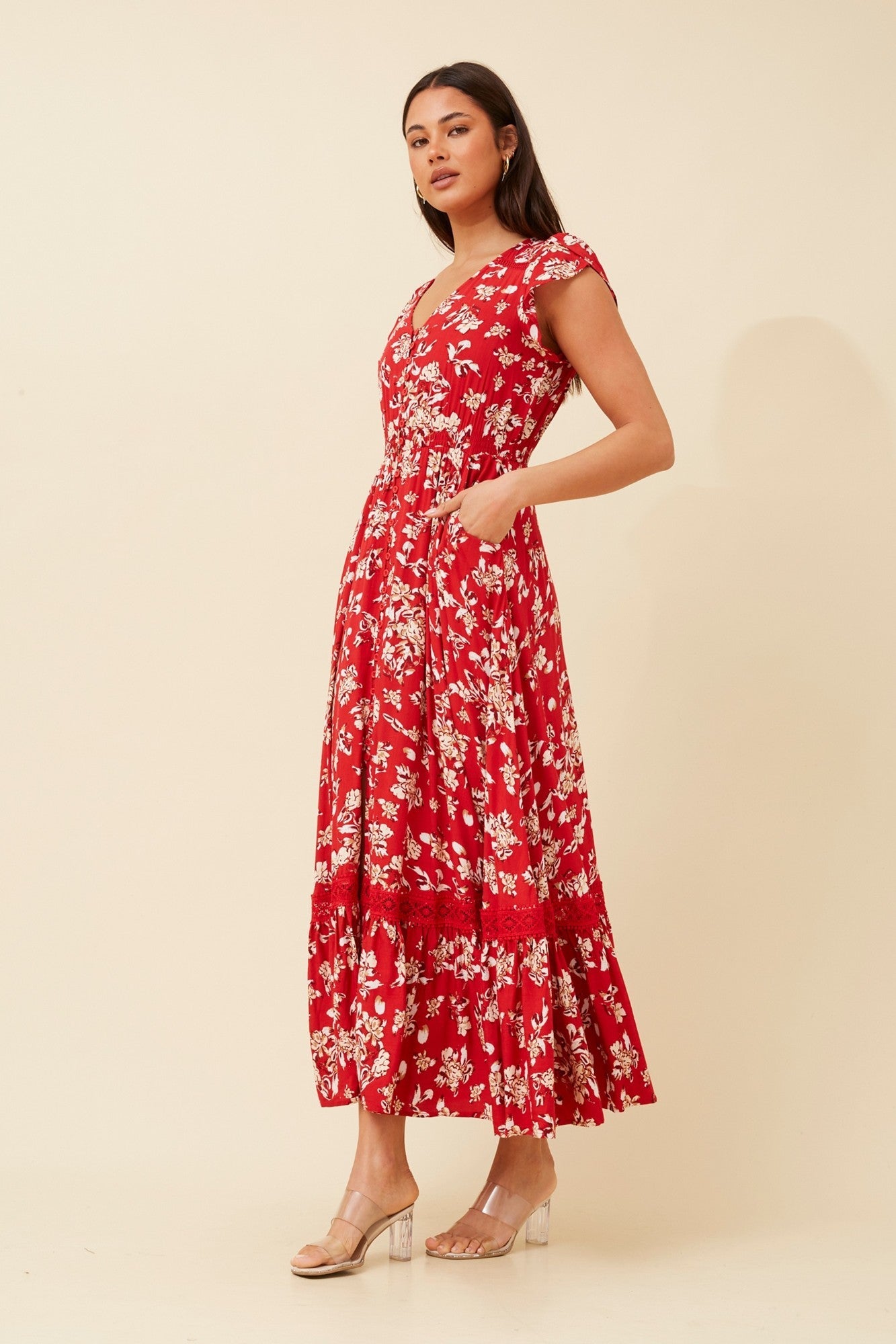MOROCCO FLORAL MAXI DRESS (Red)