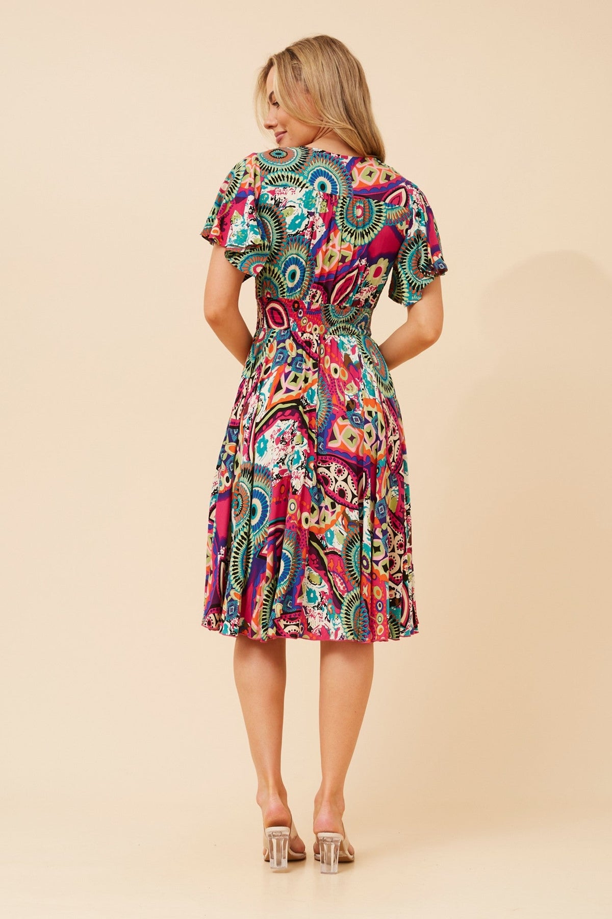 SANDY ABSTRACT PRINT DRESS (Multi Pink)