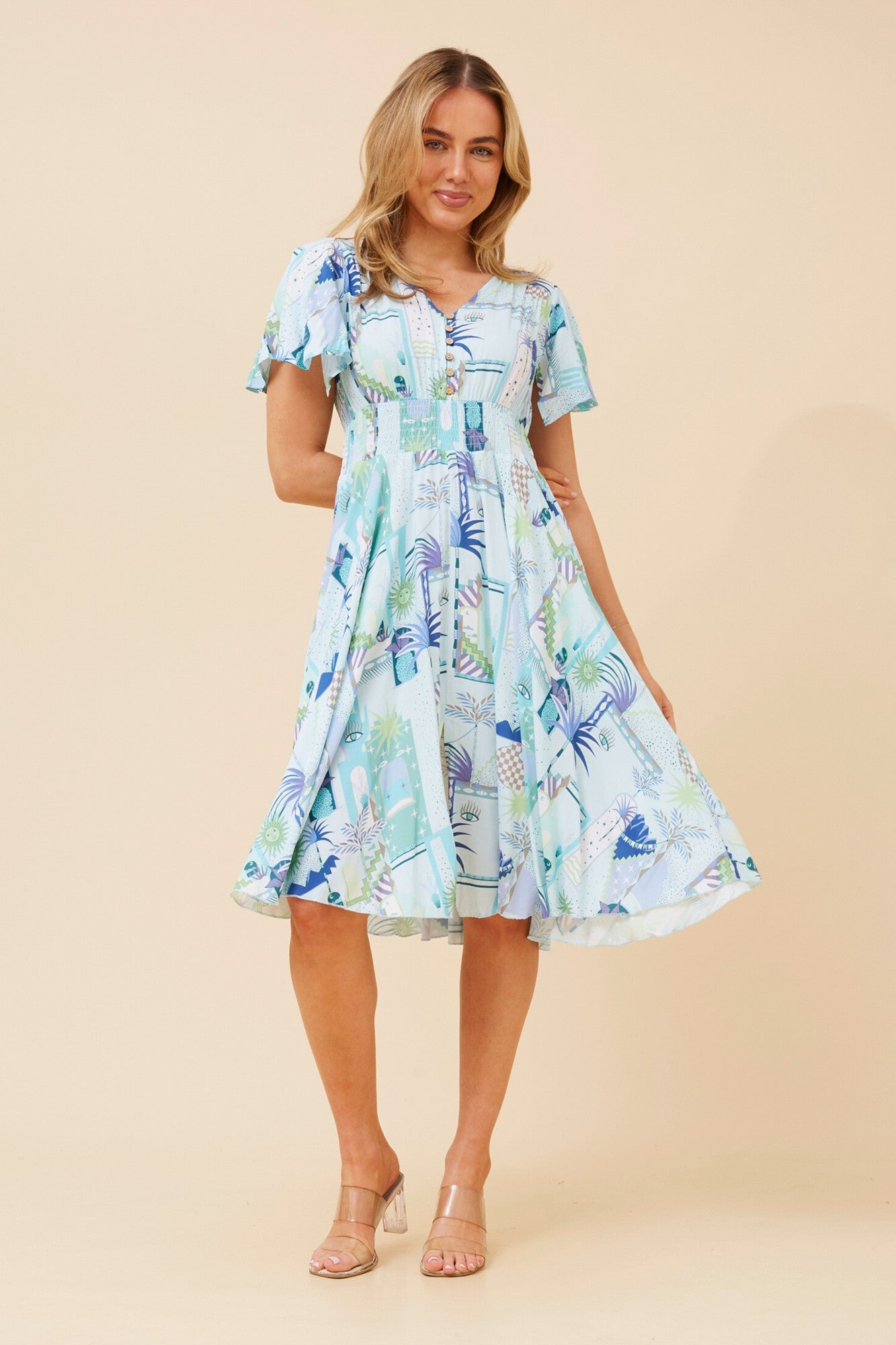 Image of Dresses. Product name - SANDY RUFFLE DRESS in Mint colour by brand - Caroline Morgan Australia
