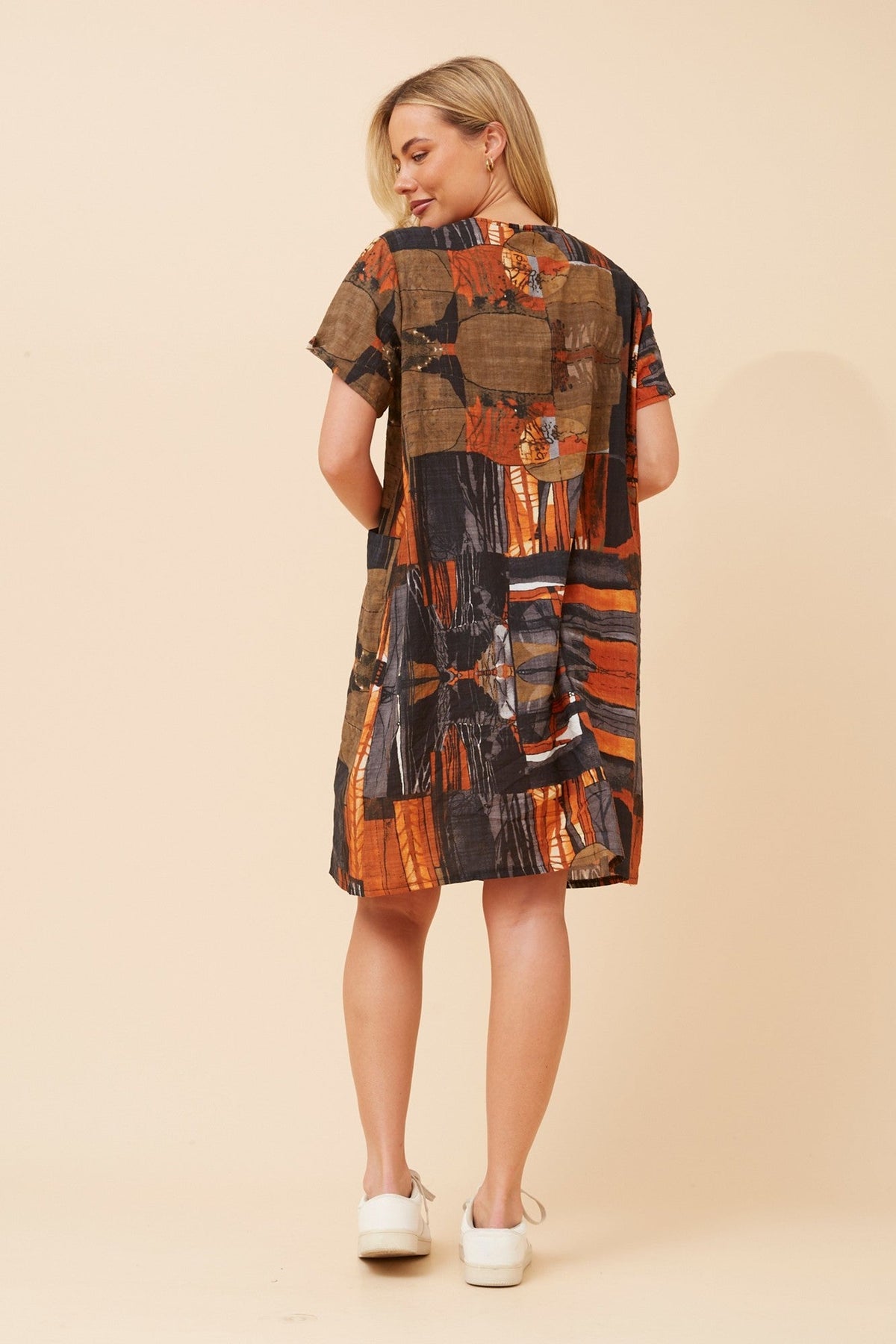 VINE ABSTRACT PRINT DRESS (Burnt Sienna)