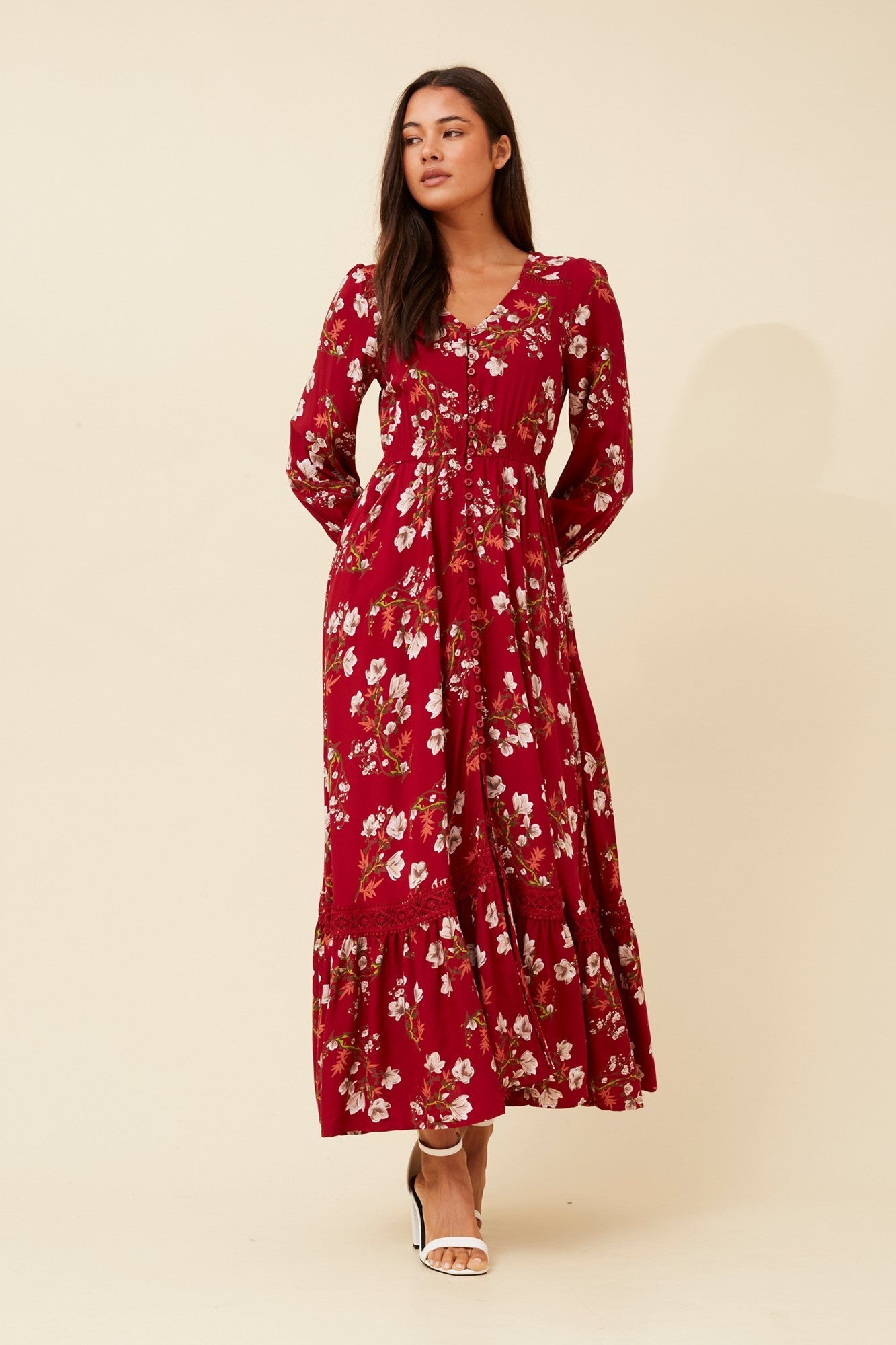 Image of Dresses. Product name - MARRAKECH FLORAL MAXI DRESS in Navy colour by brand - Caroline Morgan Australia