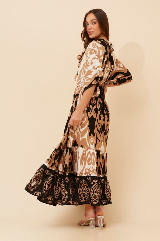 CHANDRA PRINTED MAXI DRESS (Multi Black)