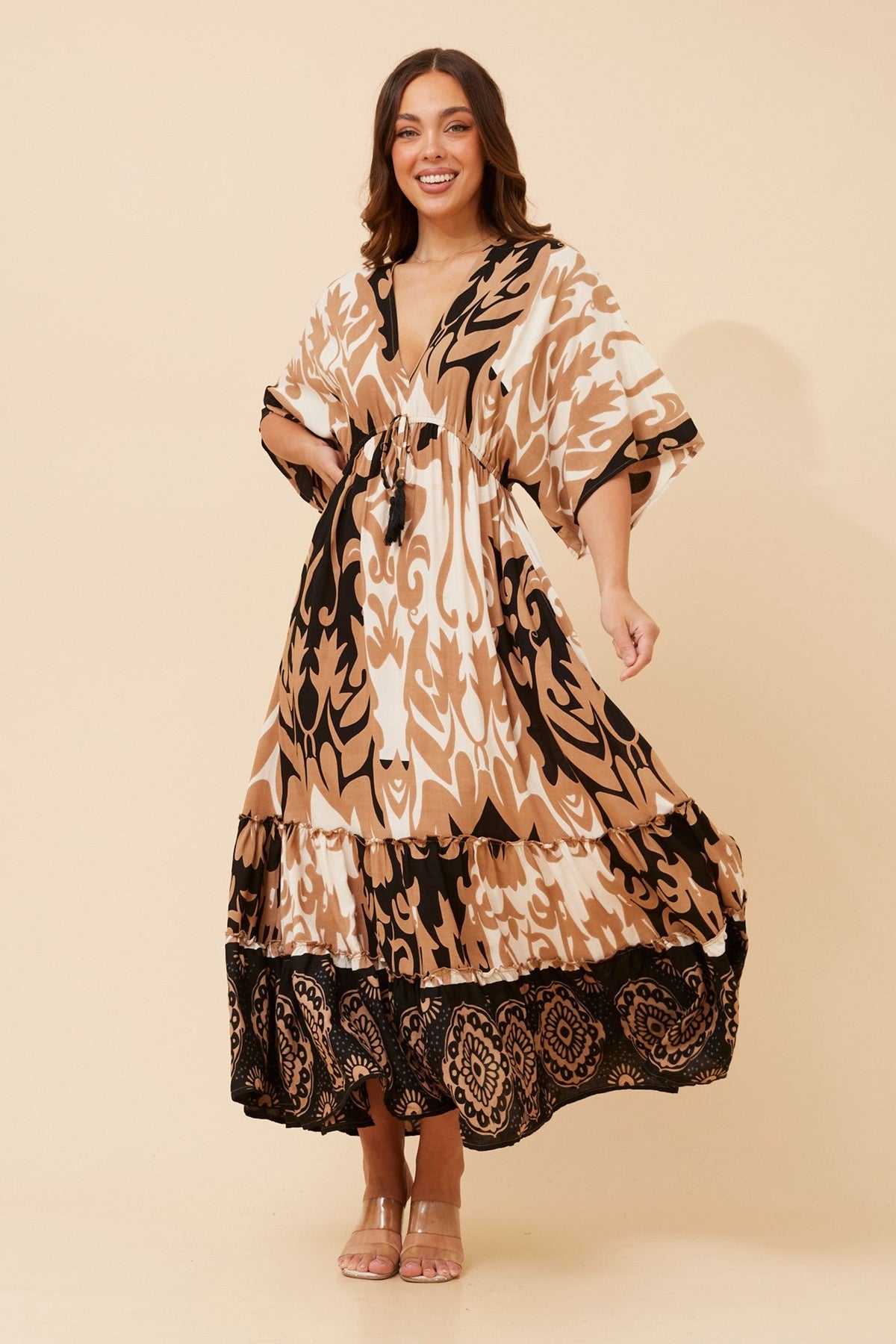 CHANDRA PRINTED MAXI DRESS (Multi Black)