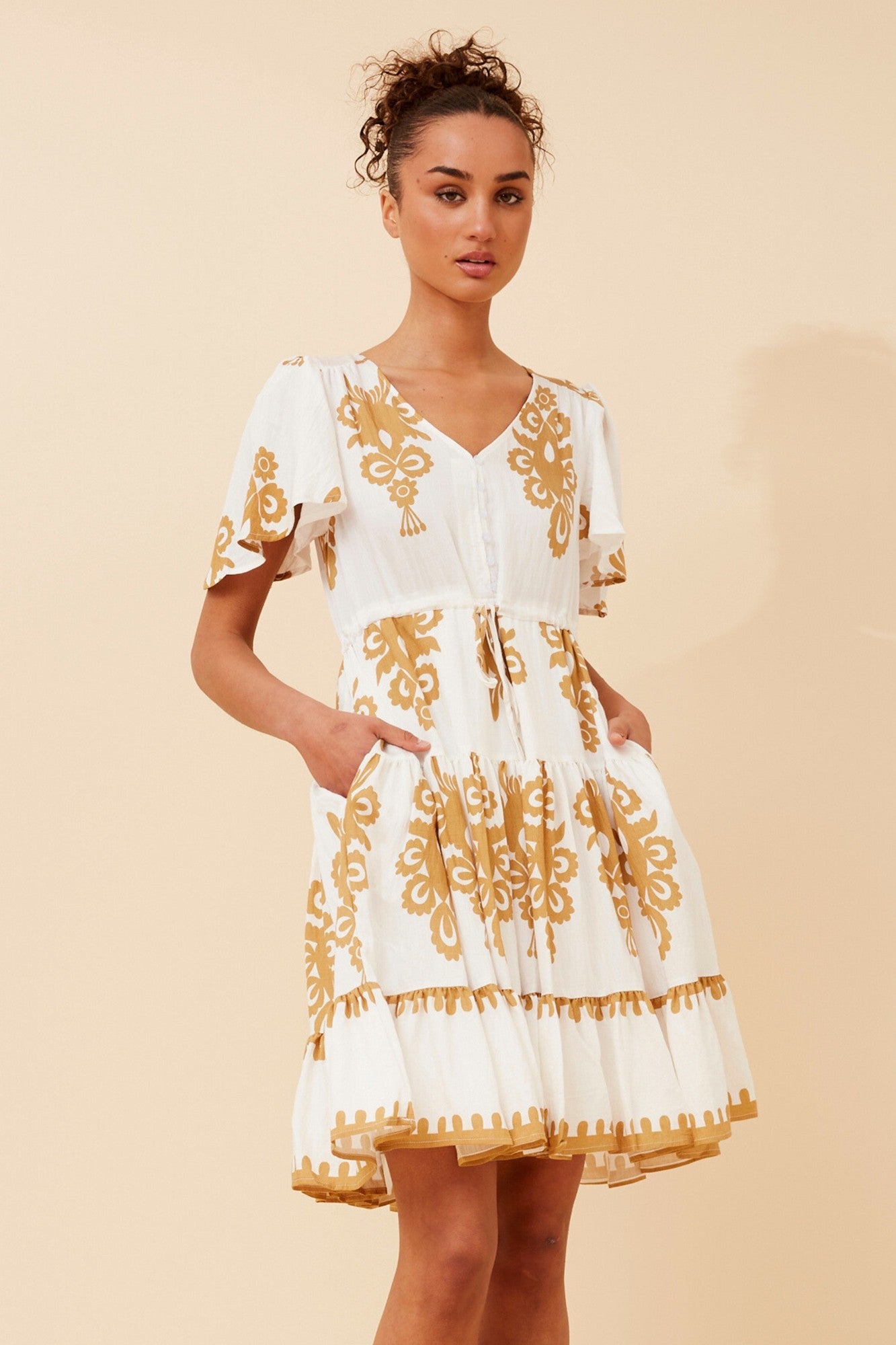 CHLOE BORDER PRINT DRESS (Beige)