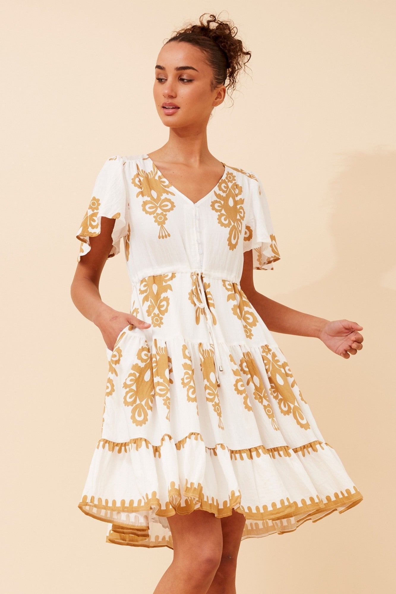 CHLOE BORDER PRINT DRESS (Beige)