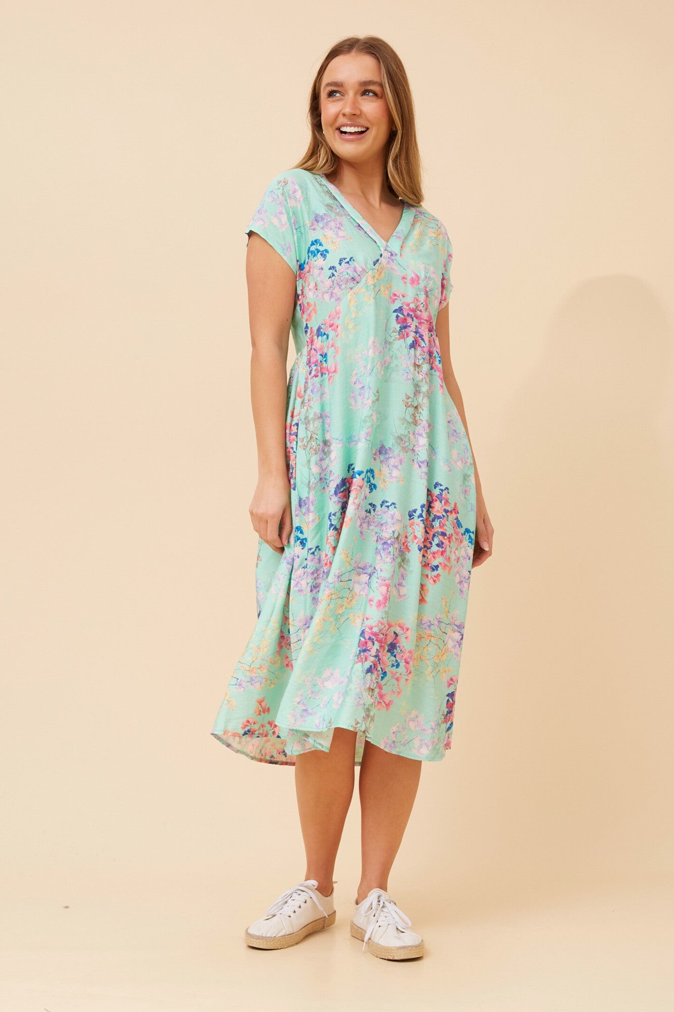CASPIAN FLORAL MIDI DRESS (Ice Mint)