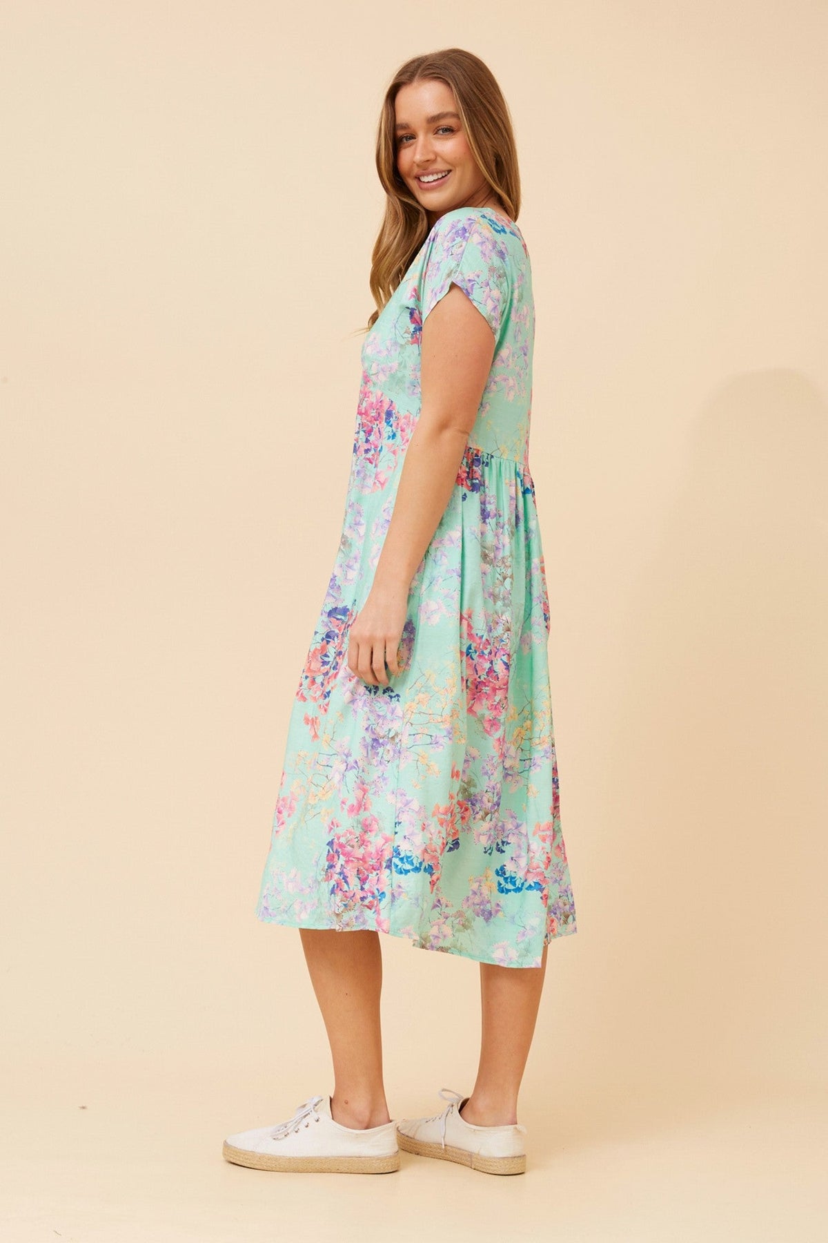 CASPIAN FLORAL MIDI DRESS (Ice Mint)