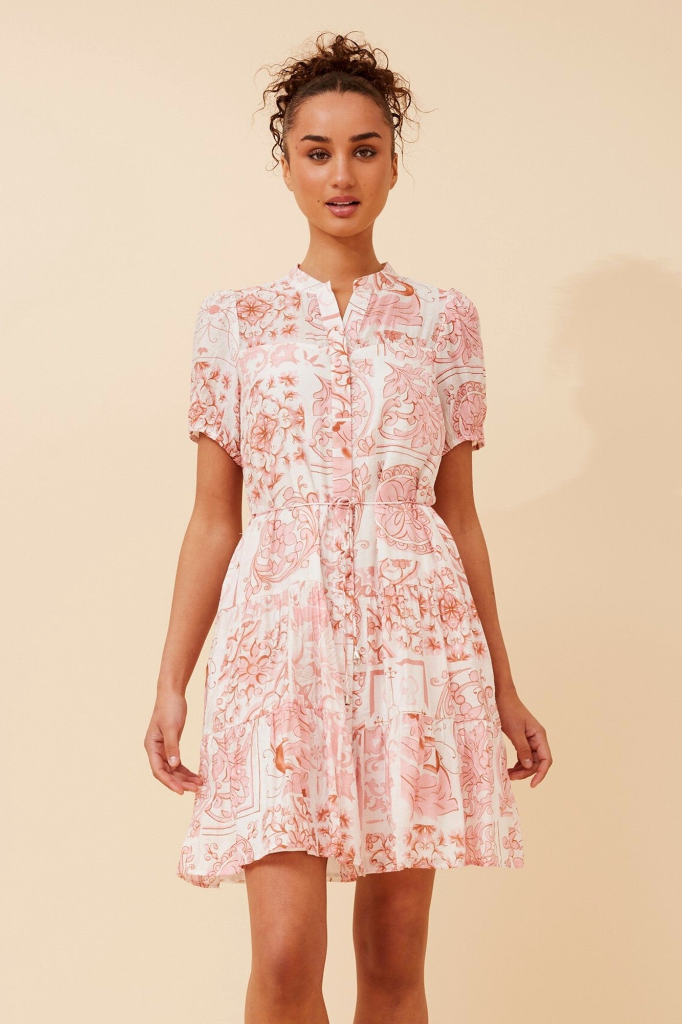 GEMICA TILE PRINT DRESS (Pink)