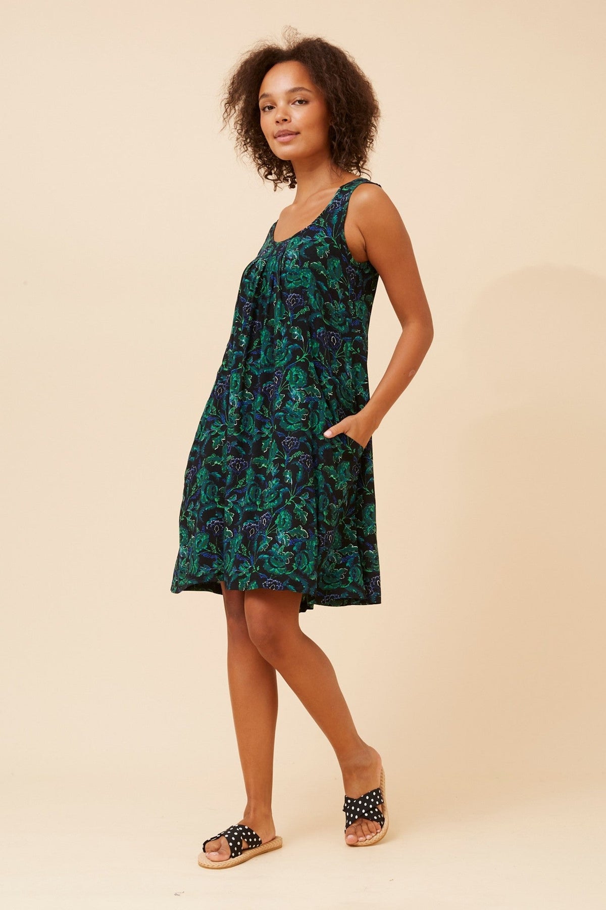 Image of Dresses. Product name - VENICE FLORAL SHORT DRESS in Black colour by brand - Caroline Morgan Australia