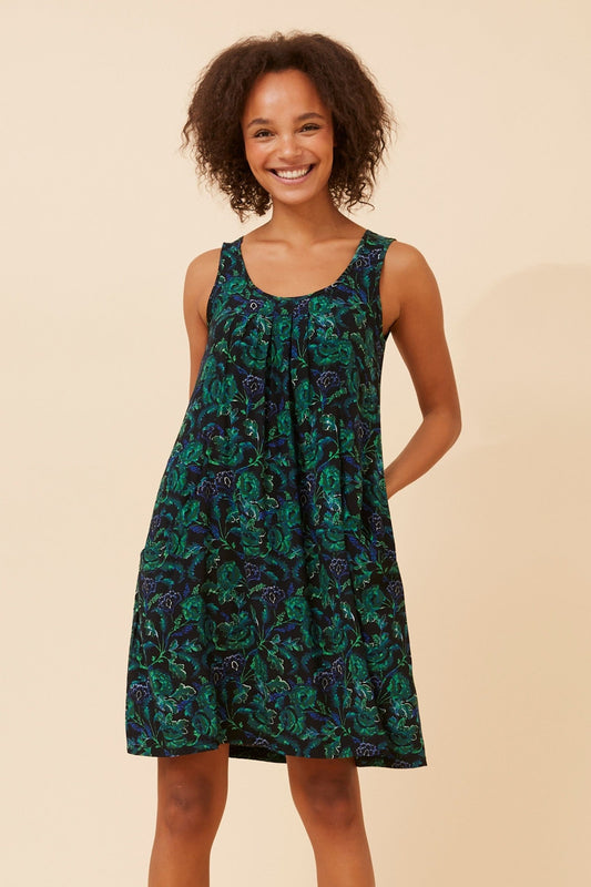 VENICE FLORAL SHORT DRESS (Black)
