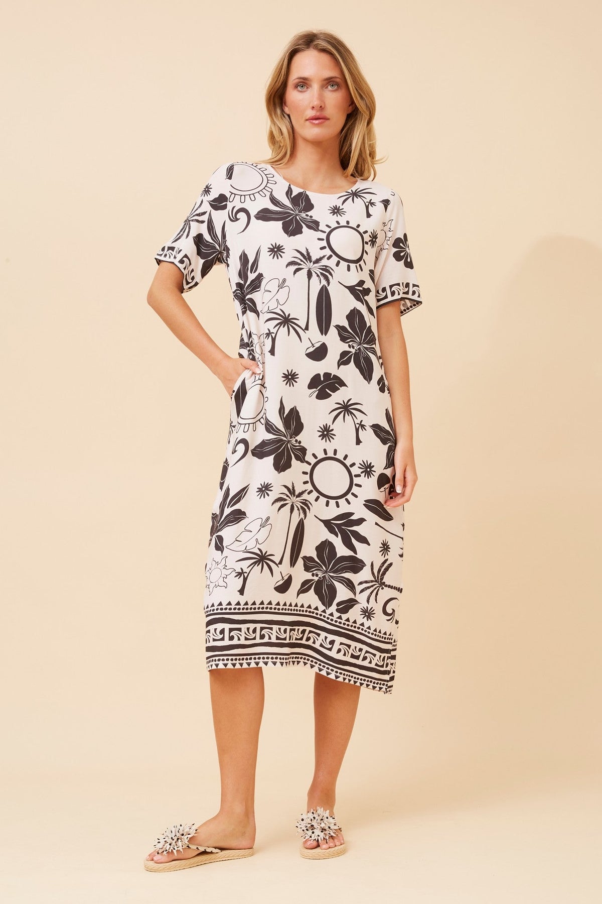 ZORIKA BORDER PRINT DRESS (Ivory)
