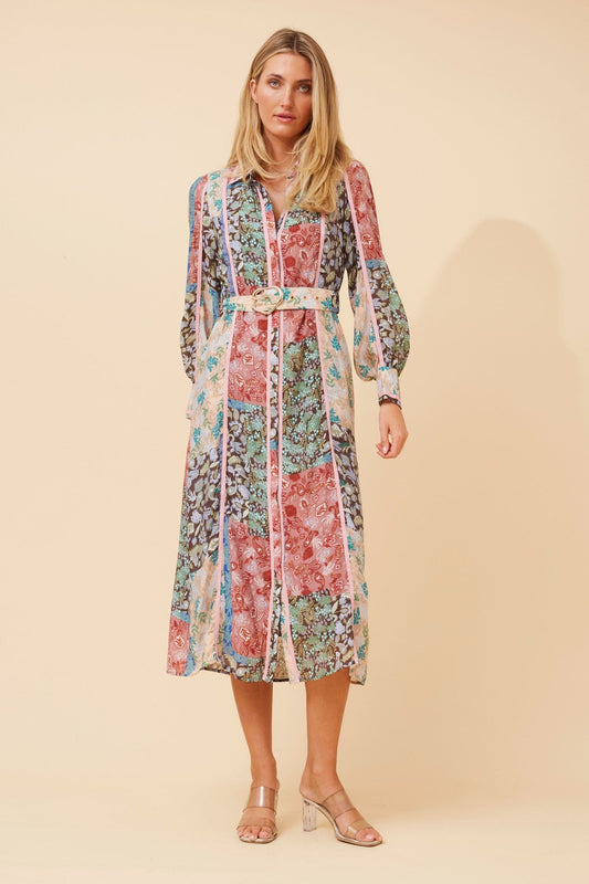 Image of Dresses. Product name - AGATHA PATCHWORK PRINT MAXI DRESS in Multi Pink colour by brand - Caroline Morgan Australia