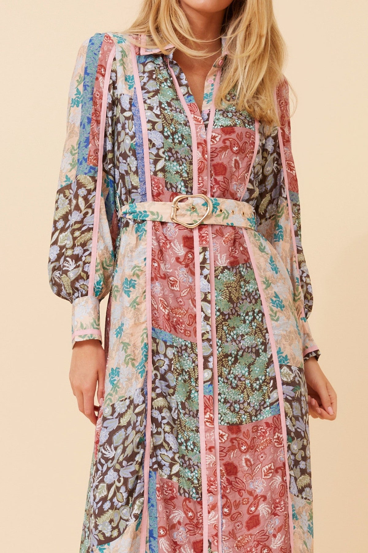 AGATHA PATCHWORK PRINT MAXI DRESS (Multi Pink)