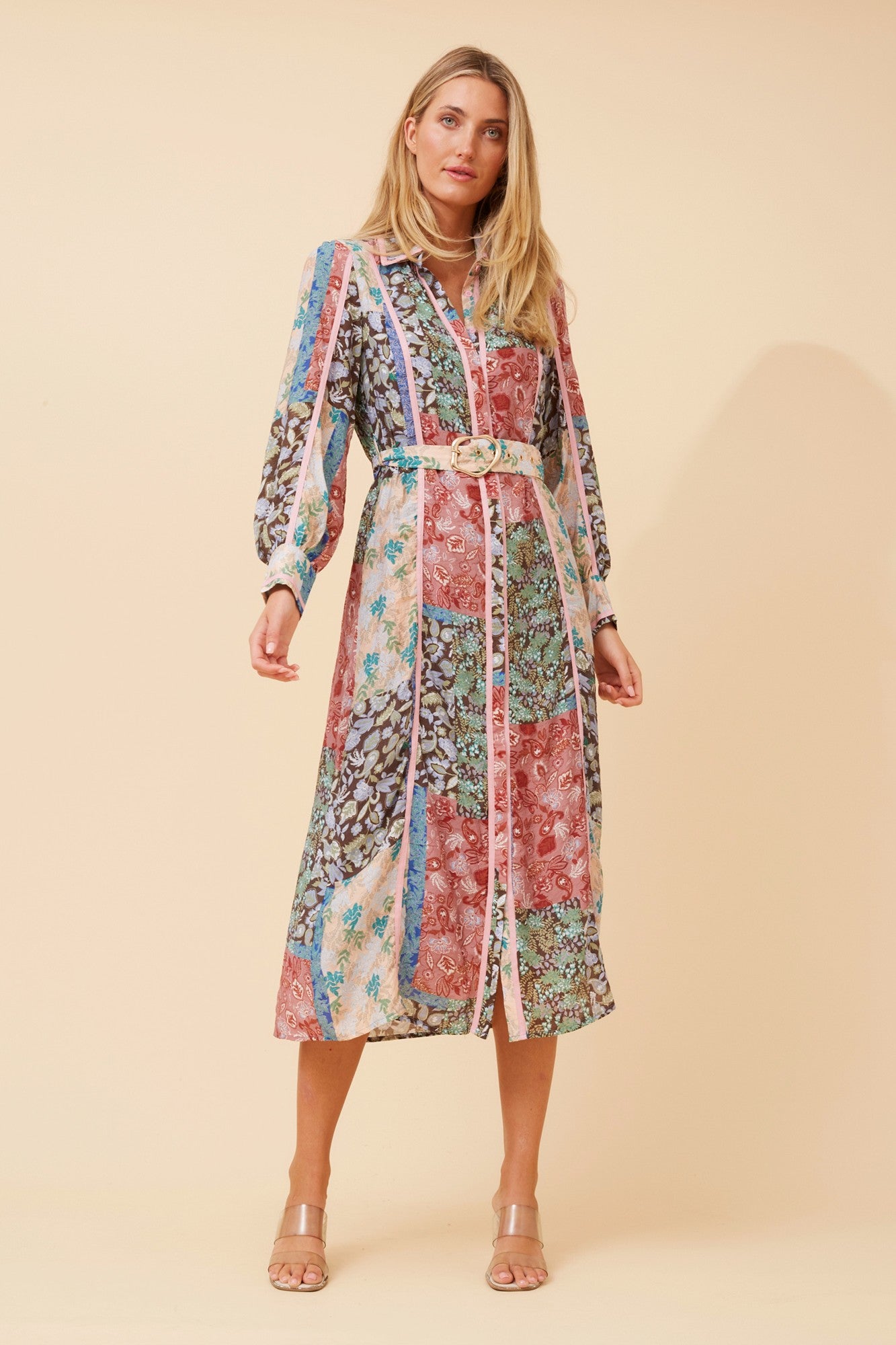 AGATHA PATCHWORK PRINT MAXI DRESS (Multi Pink)