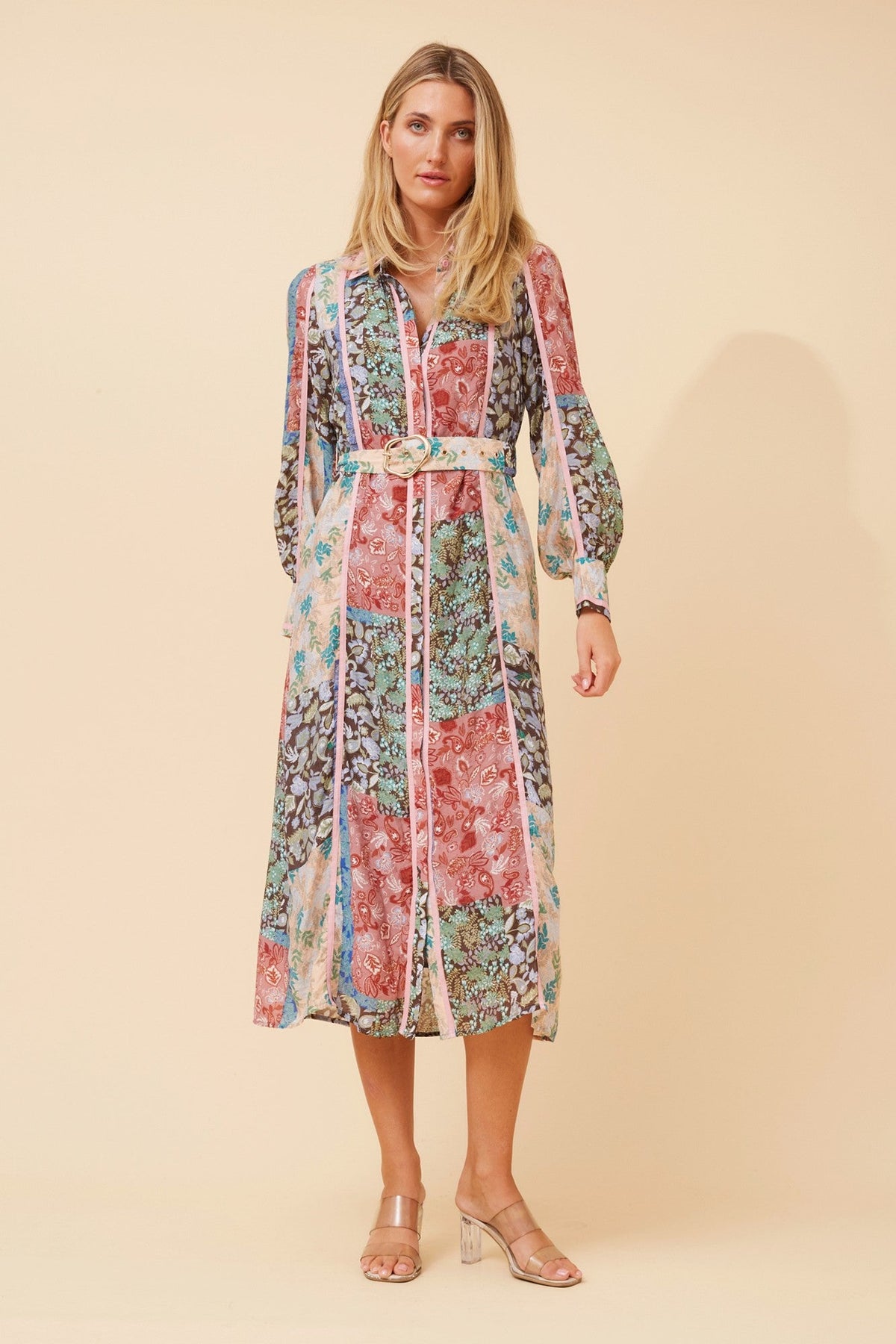AGATHA PATCHWORK PRINT MAXI DRESS (Multi Pink)