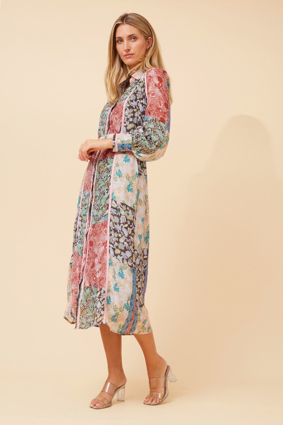 AGATHA PATCHWORK PRINT MAXI DRESS (Multi Pink)