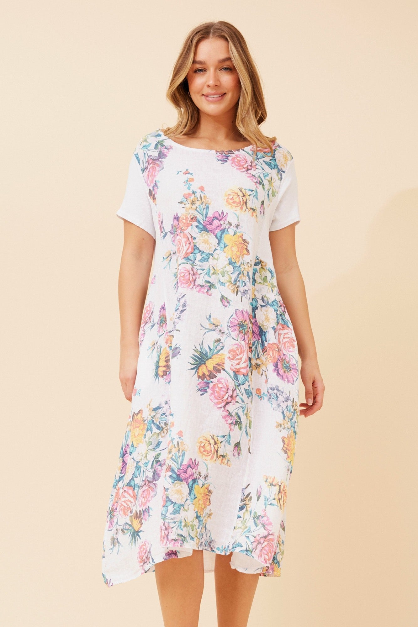 BATISTA FLORAL LINEN DRESS (White)