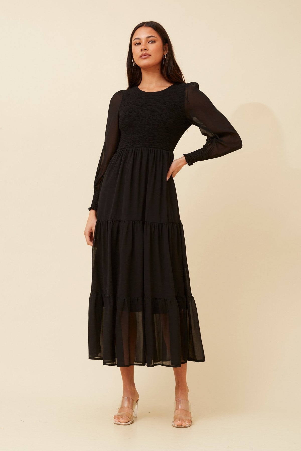SHERRY MAXI TIERED DRESS (Black)