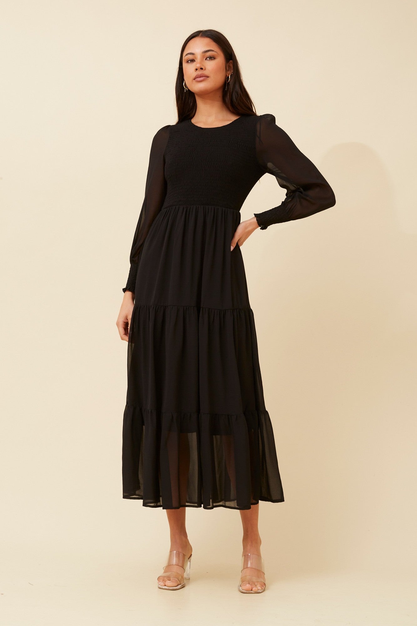 SHERRY MAXI TIERED DRESS (Black)