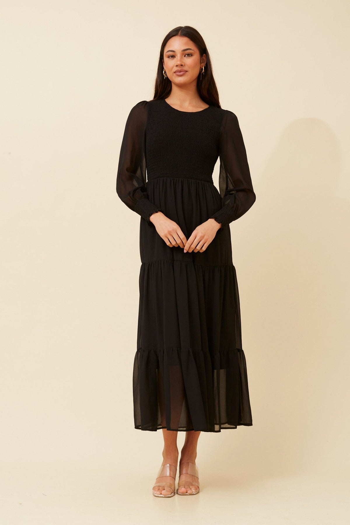 SHERRY MAXI TIERED DRESS (Black)