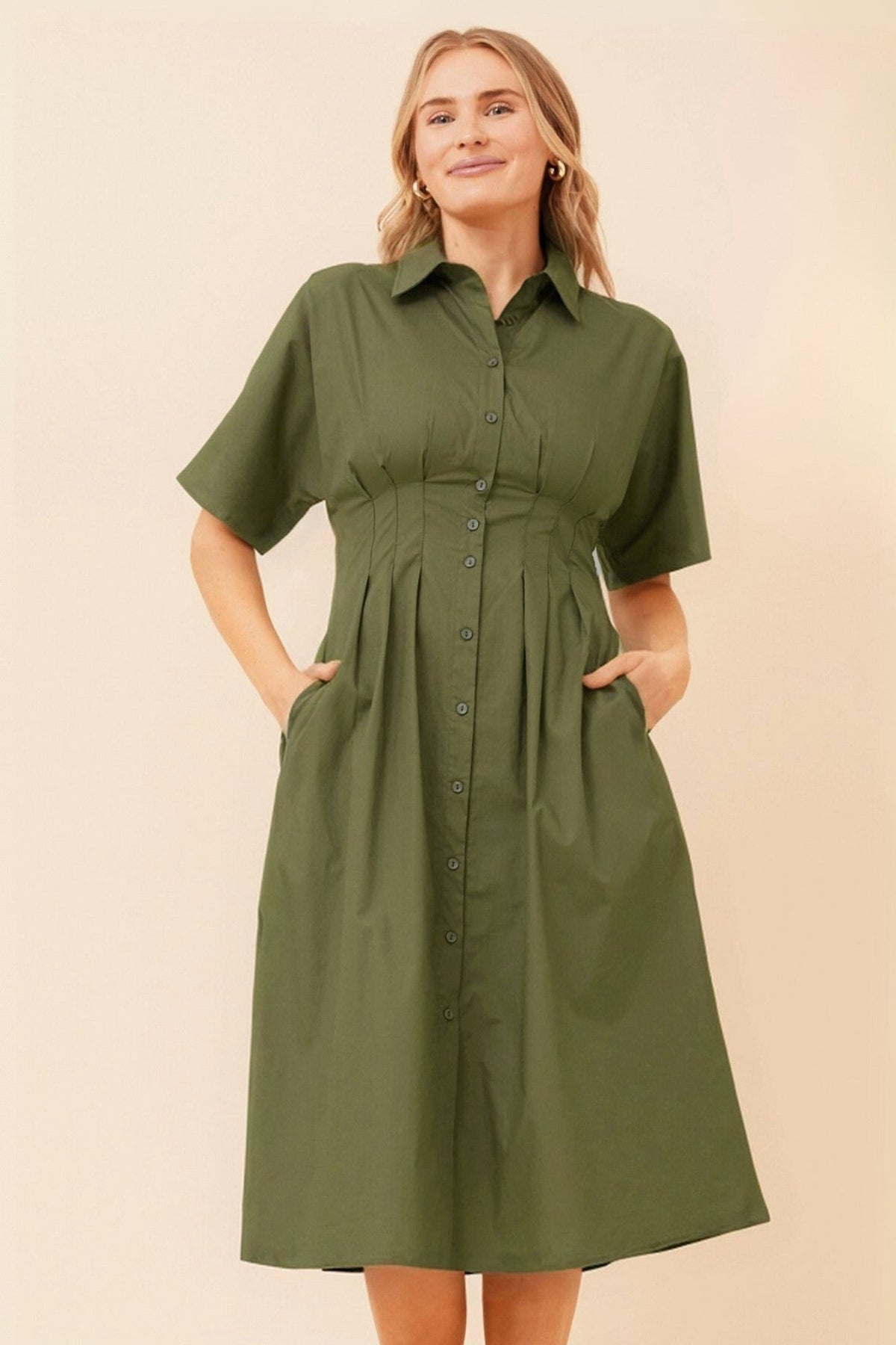FRANCETTE SOLID SHIRT DRESS (Skylight)