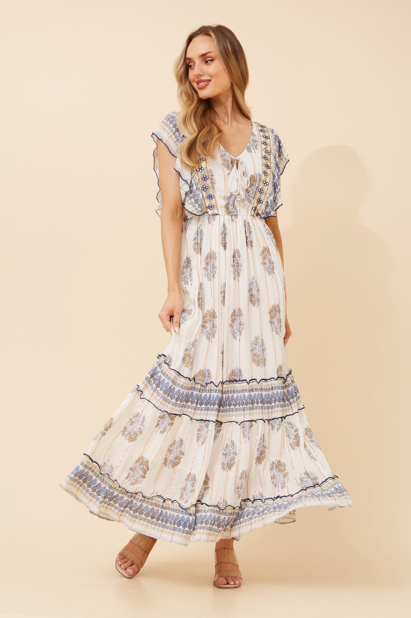 TANRIKA BOHO MAXI DRESS (Multi White)
