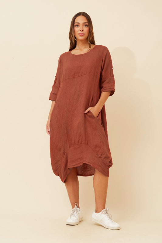 Image of Dresses. Product name - VALLA LINEN DRESS in Black colour by brand - BOTTEGA MODA