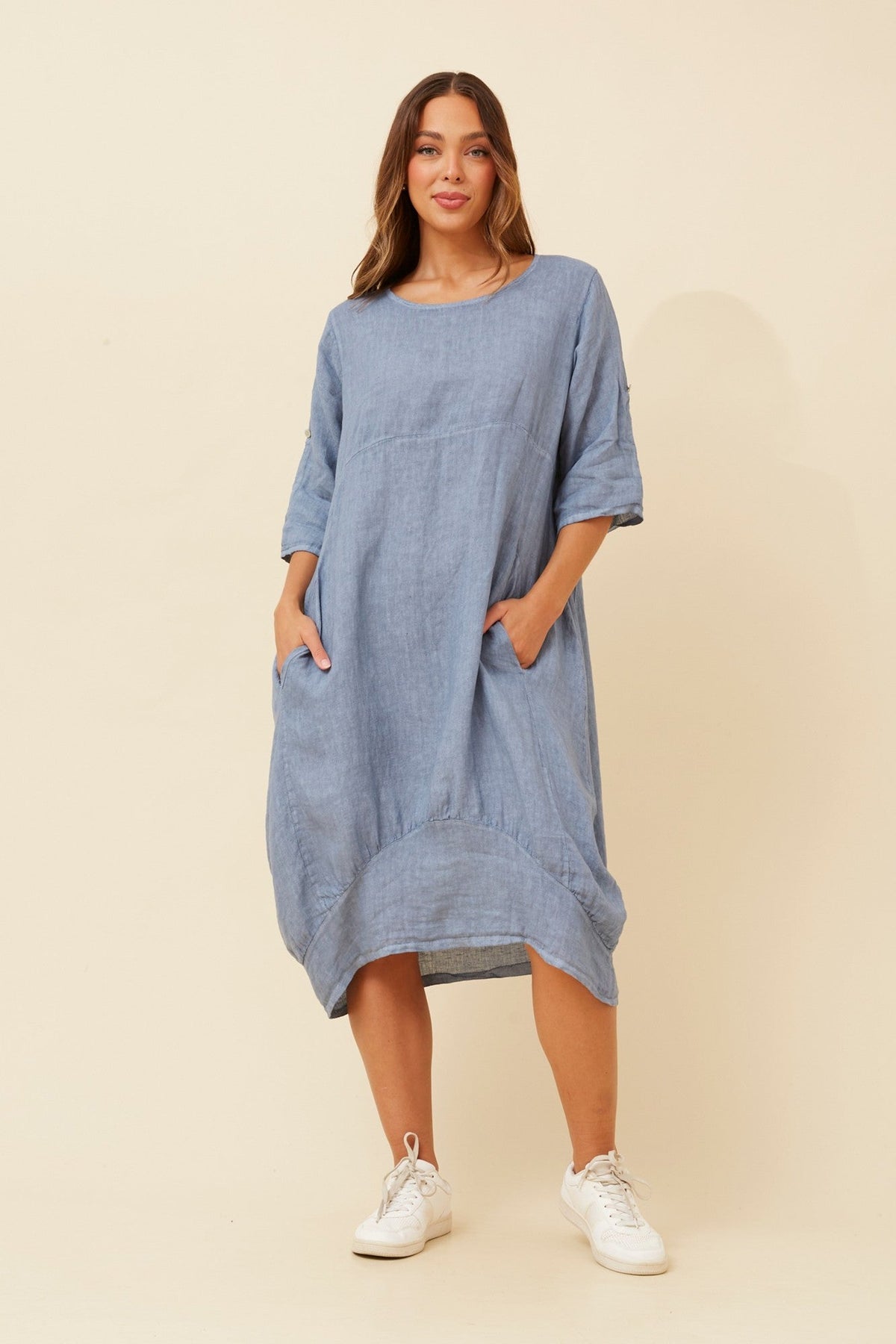 BOTTEGA MODA VALLA LINEN DRESS (Denim)