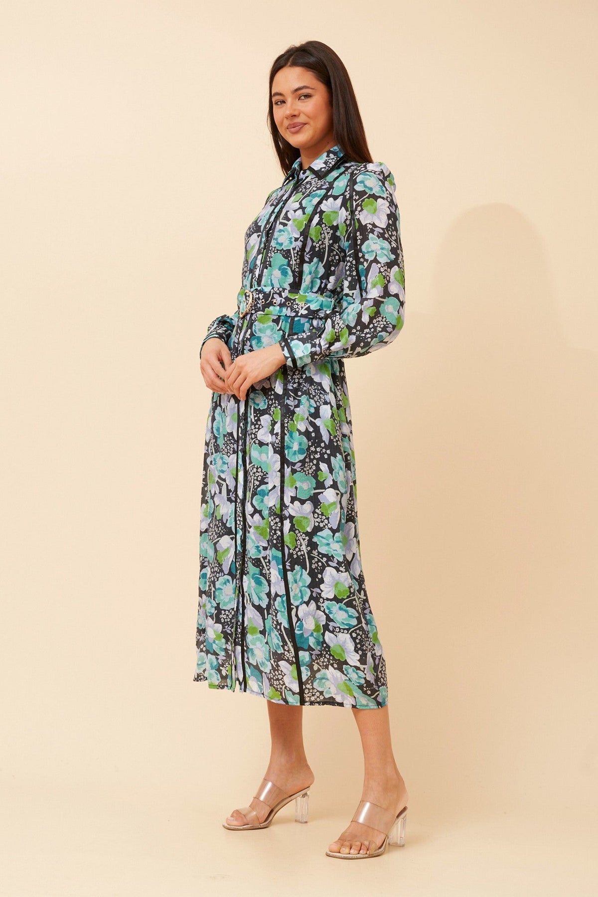 AGATHA FLORAL SHIRT DRESS (Multi Green)