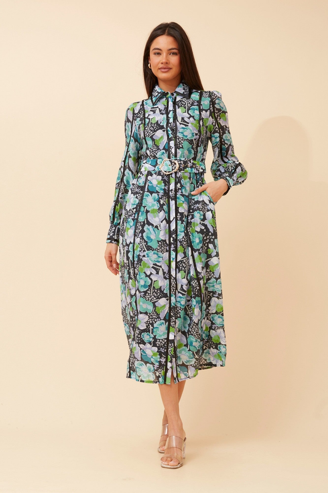AGATHA FLORAL SHIRT DRESS (Multi Green)