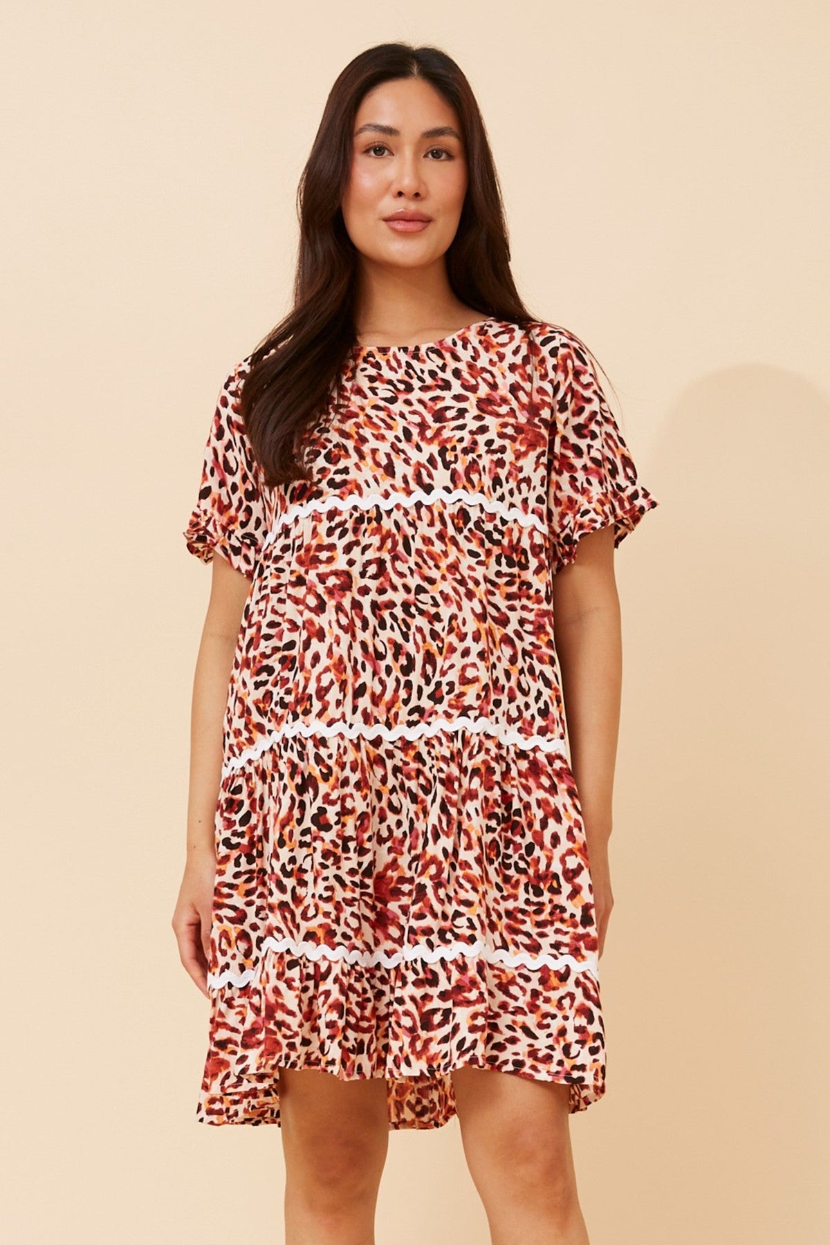 RELLY ANIMAL PRINT DRESS (Multi Orange)