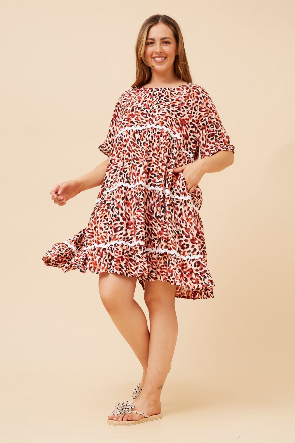 RELLY ANIMAL PRINT DRESS (Multi Orange)