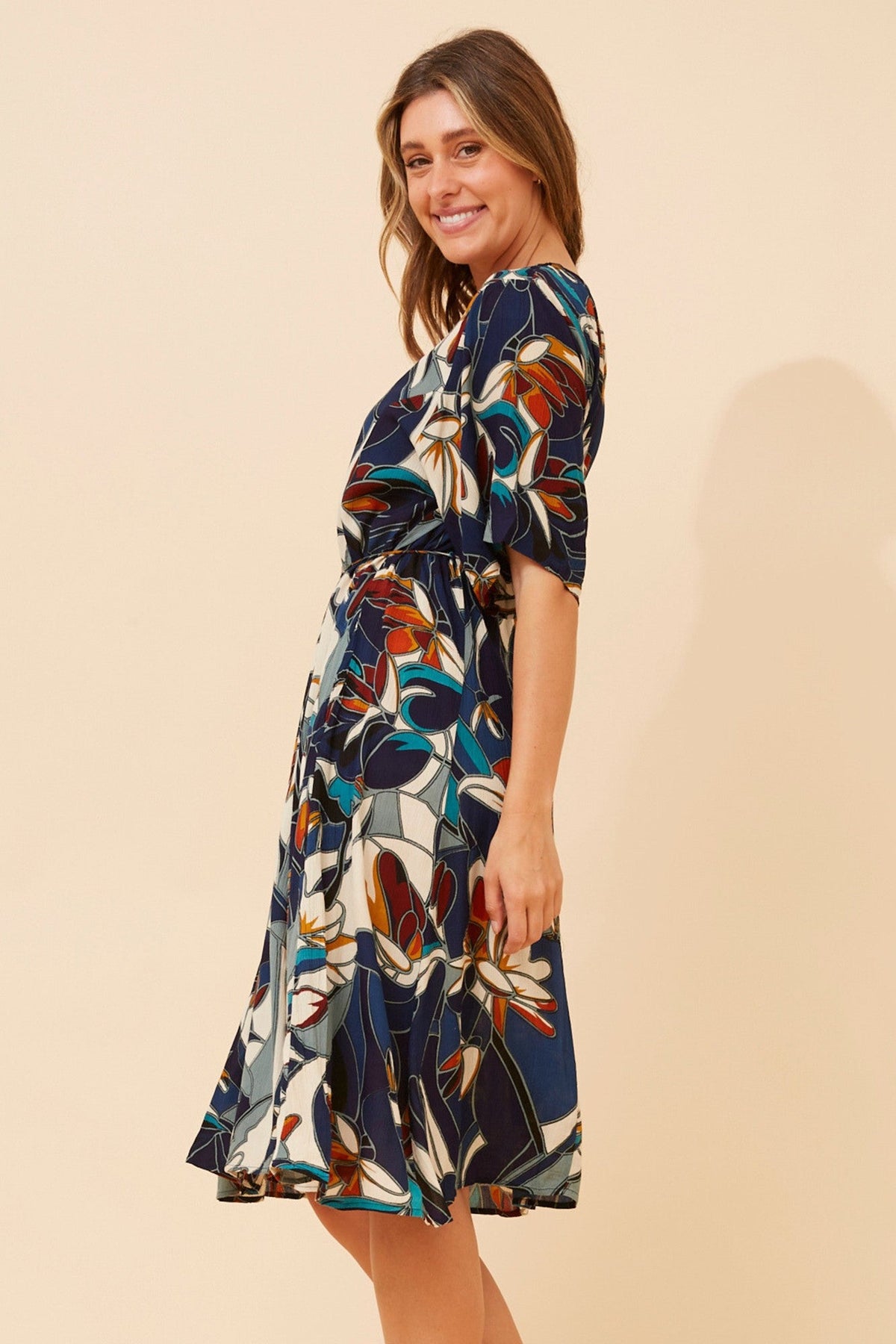 KALINDI ABSTRACT PRINT DRESS (Multi Navy)