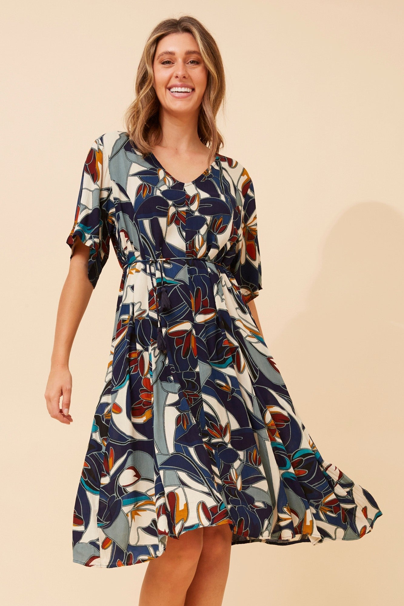 KALINDI ABSTRACT PRINT DRESS (Multi Navy)