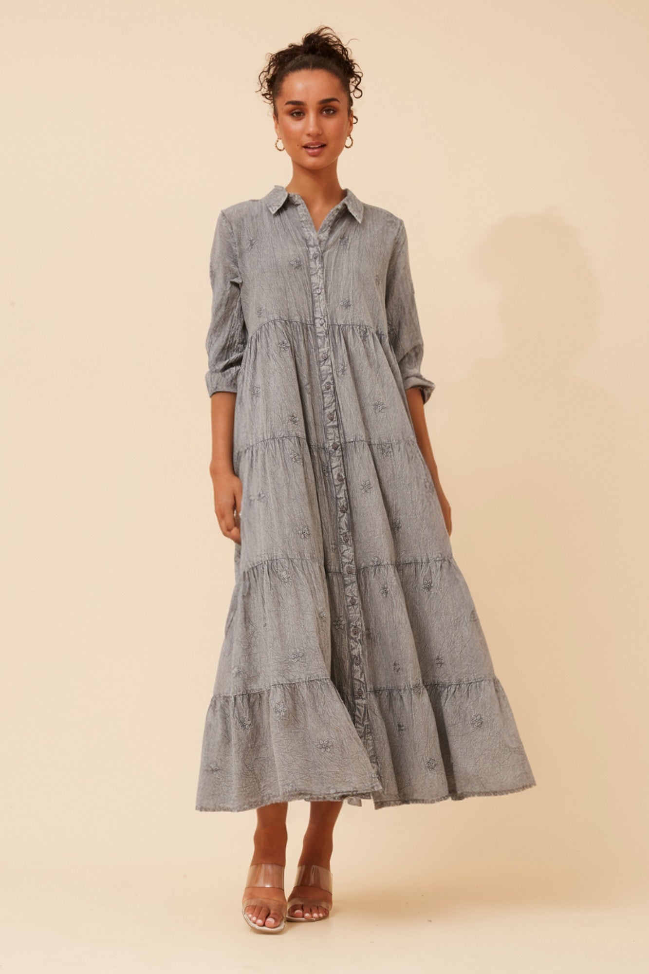 SAISHA EMBROIDERED MAXI DRESS (Grey)