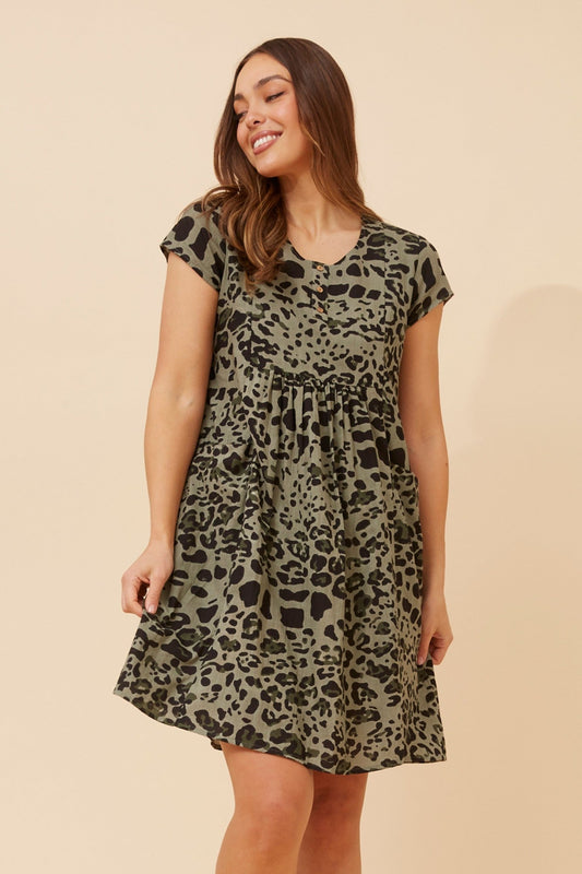 JANVI ANIMAL PRINT DRESS (Khaki)
