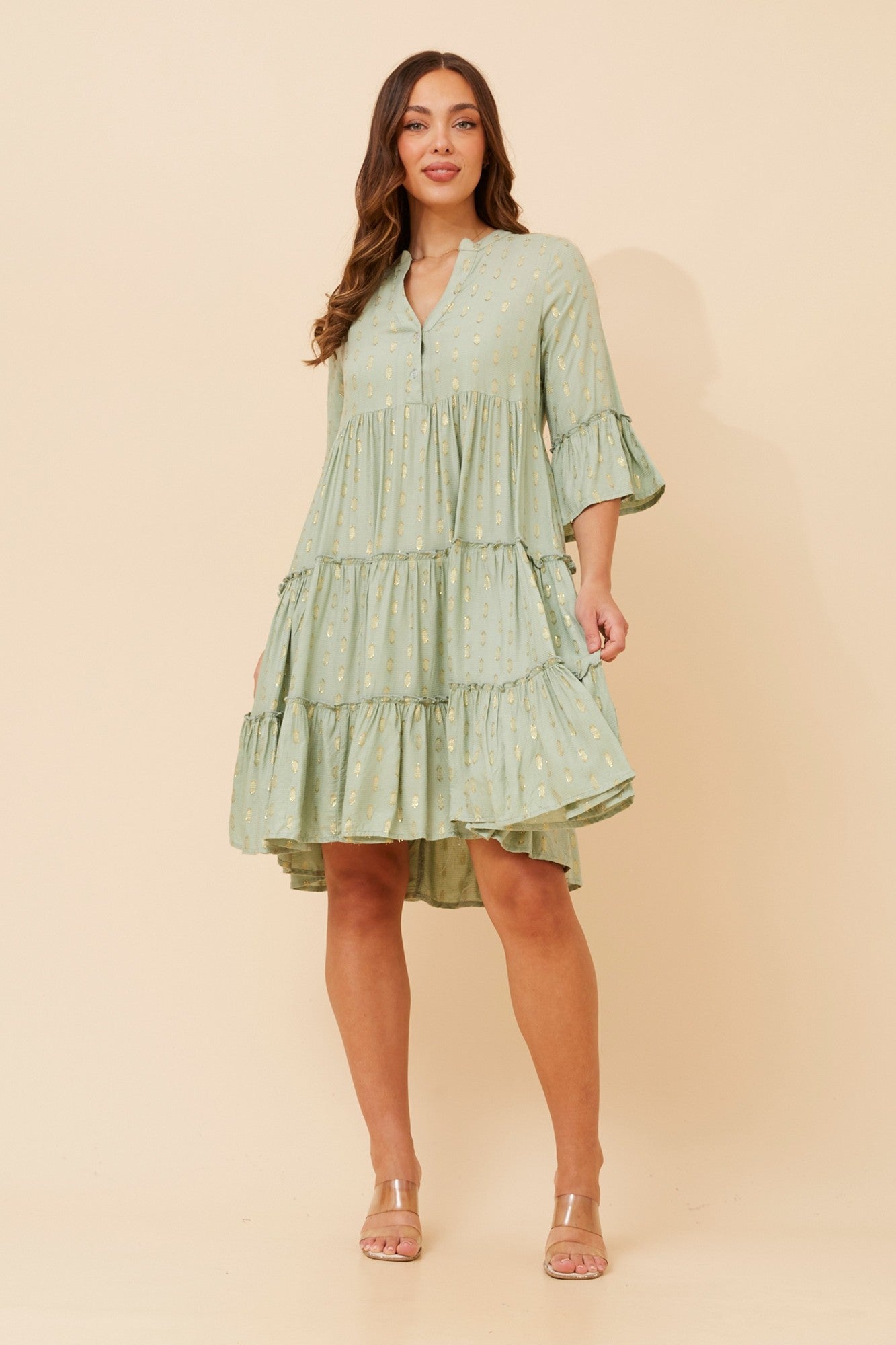SARIKA LUREX TIERED DRESS (Sage)