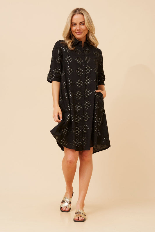 Image of Dresses. Product name - ESHANI SEQUIN SHIRT DRESS in Black colour by brand - MYSTIC MONSOON