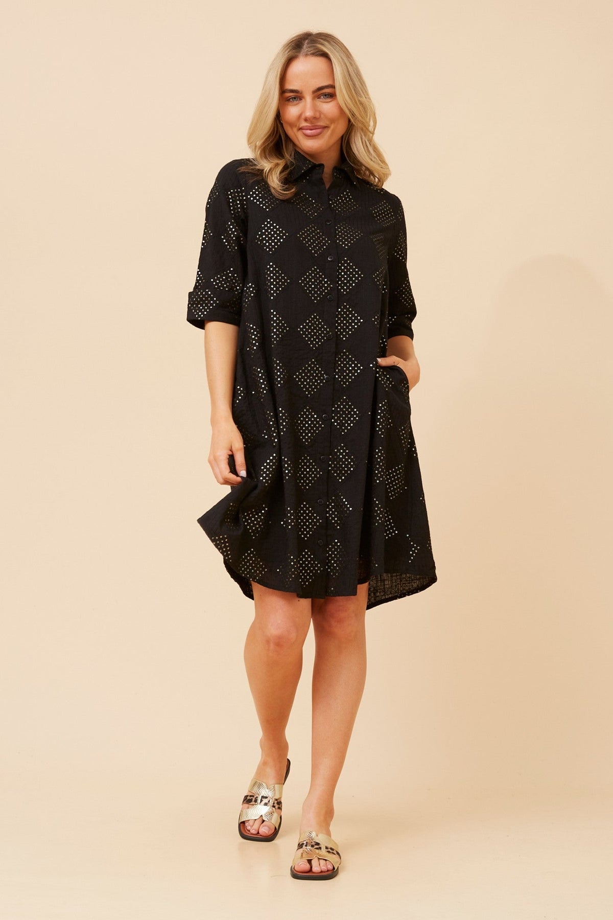 ESHANI SEQUIN SHIRT DRESS (Black)