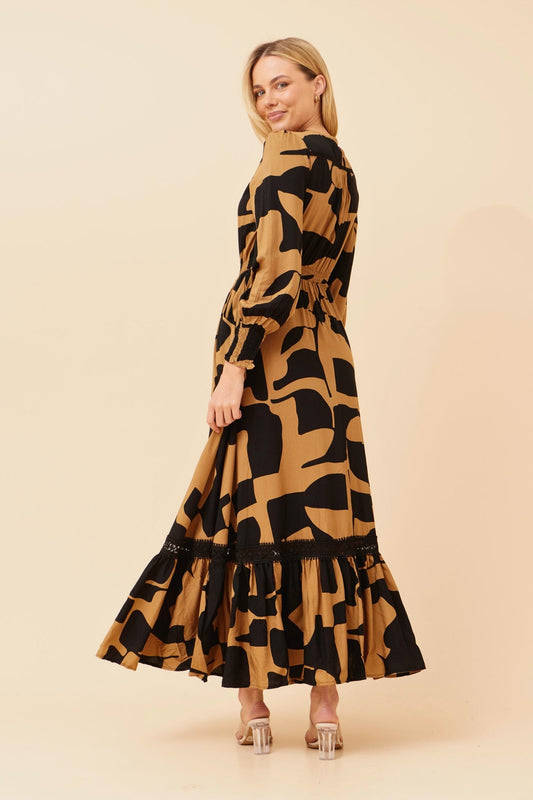 MARRAKECH ABSTRACT PRINT MAXI DRESS (Toffee)