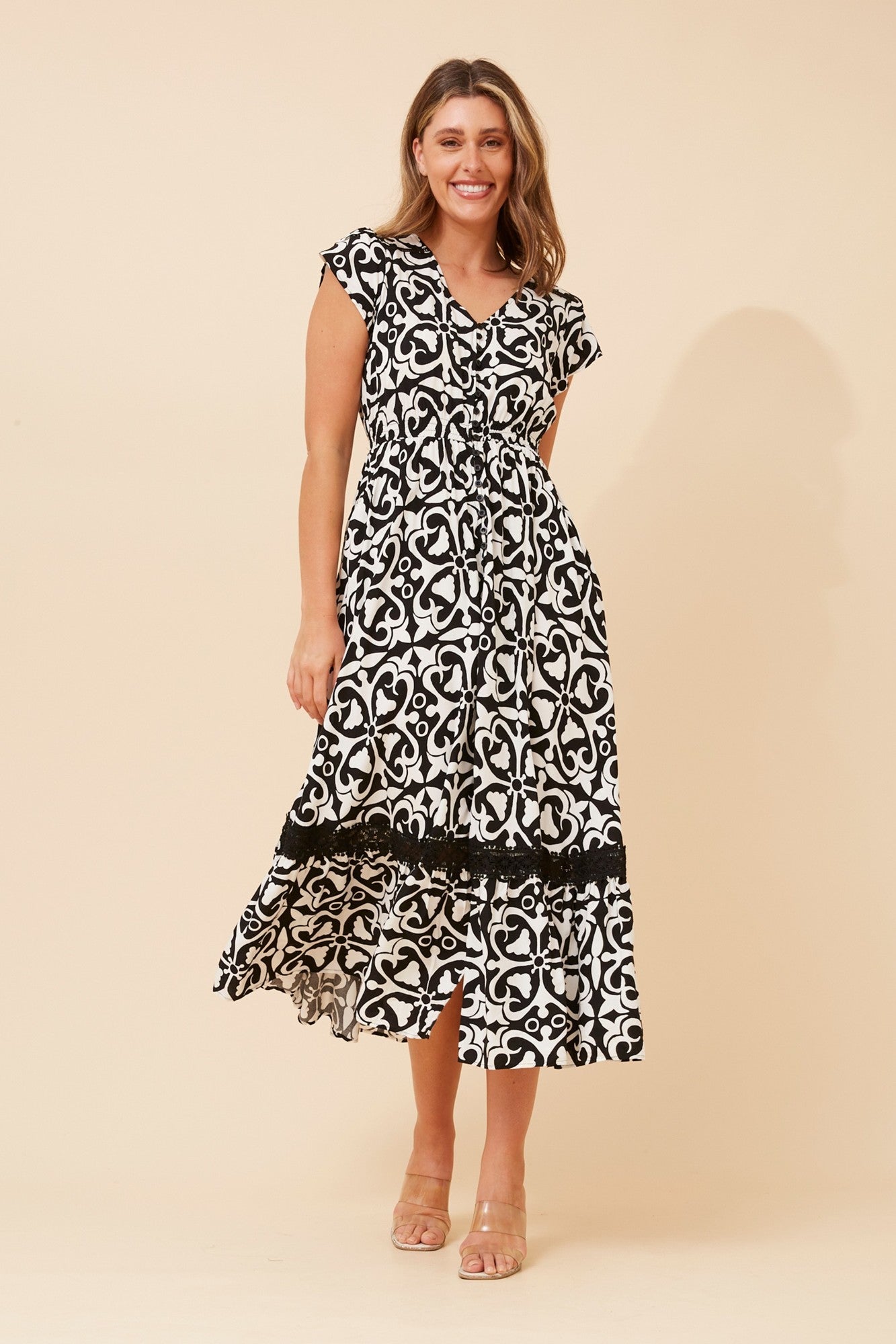 MOROCCO ABSTRACT PRINT MAXI DRESS (Black And White)