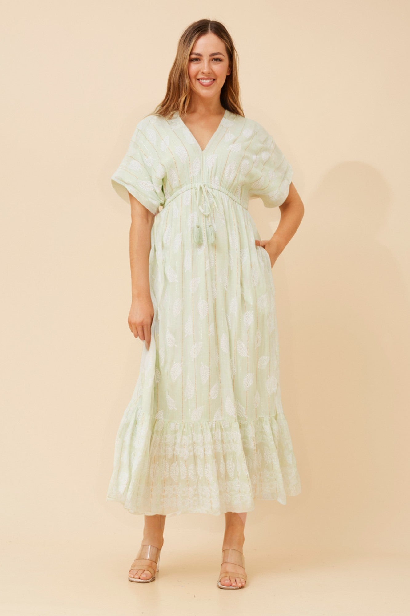 CHRISTINA LEAF PRINT MAXI DRESS (Mint)