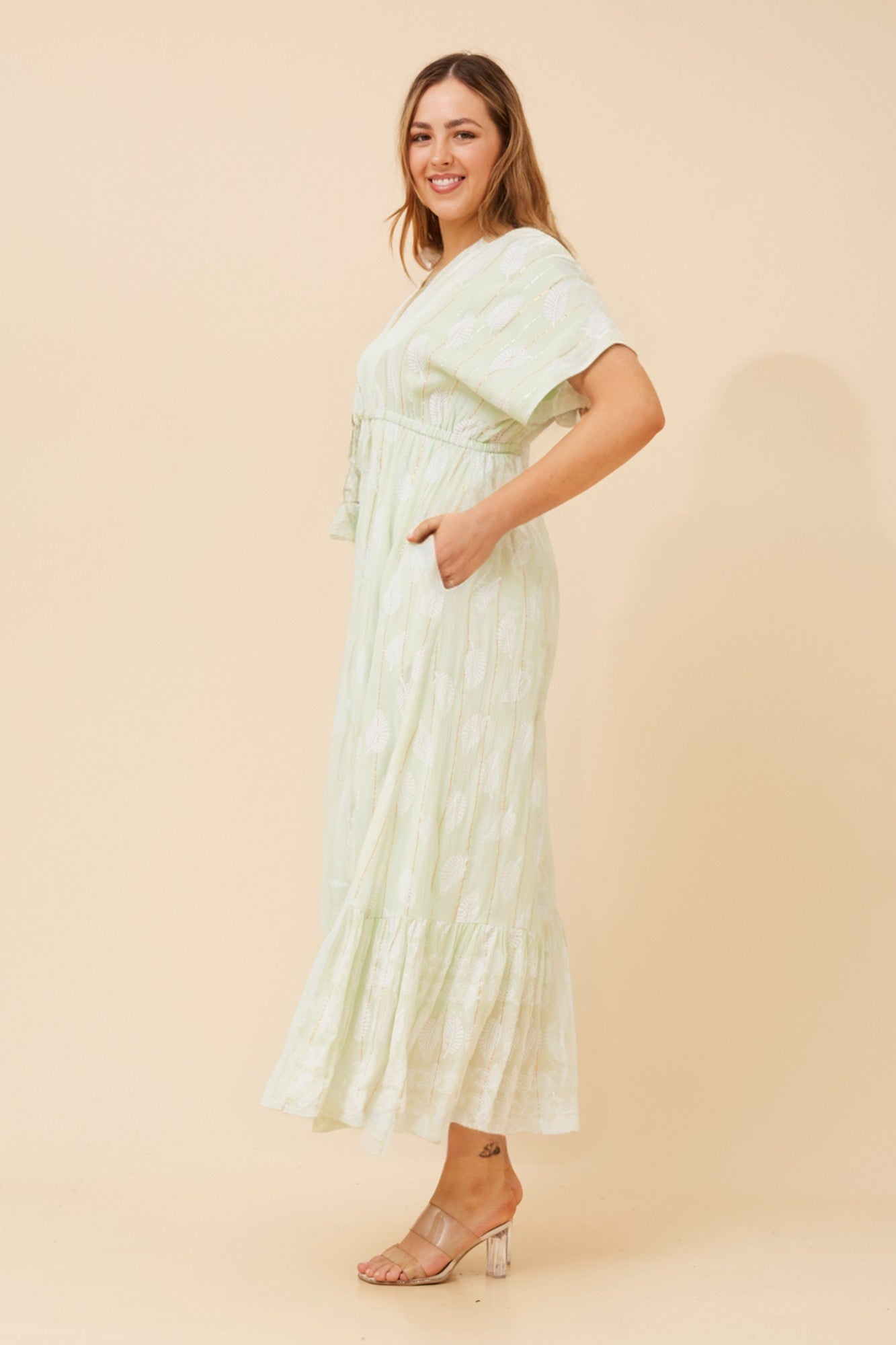 CHRISTINA LEAF PRINT MAXI DRESS (Mint)