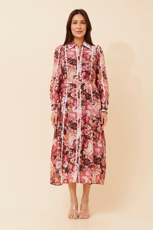 AGATHA FLORAL SHIRT DRESS (Burgundy)